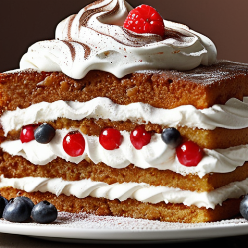 Home 6 **A close-up of a moist sponge cake topped with generous swirls of soft, white whipped cream.** Focus on highlighting the texture of the cake and the creamy richness of the whipped cream. Consider including fresh berries or a light dusting of cocoa powder for visual appeal.