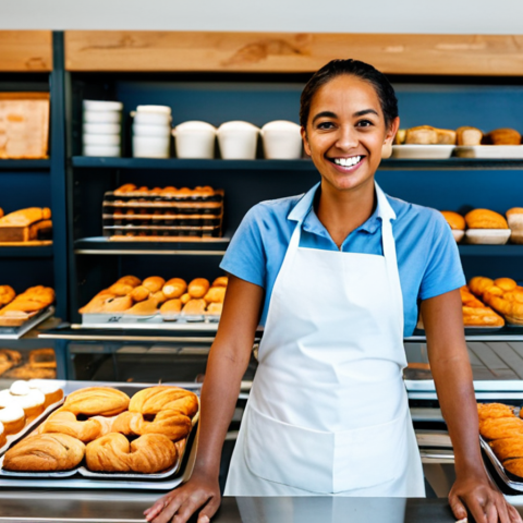 **
"A brightly lit, inviting local bakery interior, showcasing shelves filled with diverse pastries and desserts. A fully clothed female baker in a professional, modest apron smiles warmly at the viewer. Focus on the variety of affordable and delicious treats. safe for work, appropriate content, fully clothed, family-friendly, professional photography, perfect anatomy, correct proportions, natural pose, well-formed hands, proper finger count, natural body proportions"
**