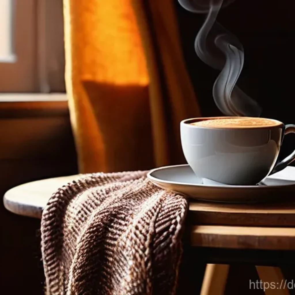 디저트와 음료 페어링 - **Prompt 1: Cozy Autumn Coffee and Chocolate Dessert Pairing**
A close-up shot of a steaming cup...