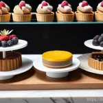 비건 디저트 - **Prompt 1: A display of exquisitely crafted vegan desserts in a chic, sun-drenched cafe.**
A hi...